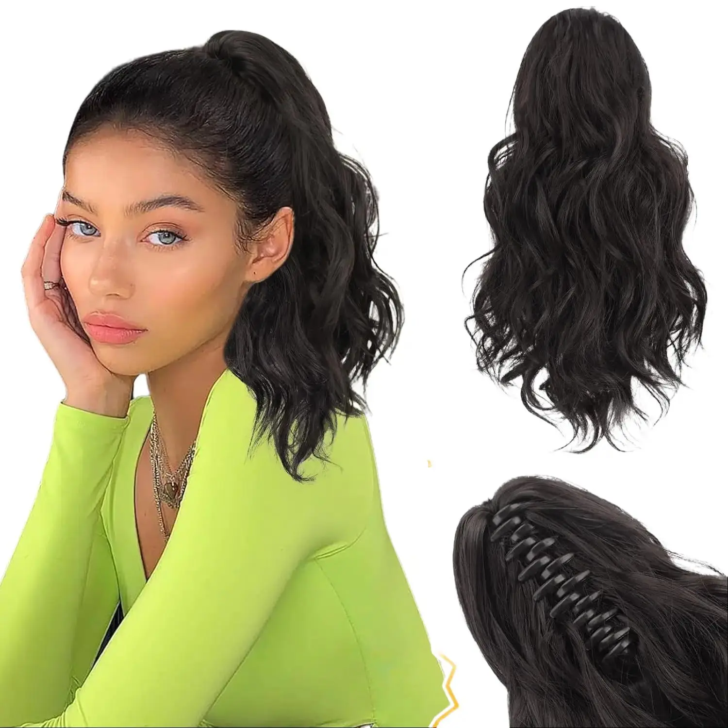 Ponytail Extension for Women, 14-Inch Curly Body Wave Synthetic Hairpiece with Claw Clip, Fluffy & Heat-Resistant for Daily Holiday Hairstyles, Ponytail Hairstyles