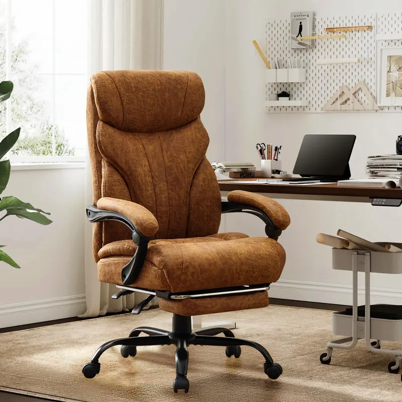 Big and Tall Office Chairs with Foot Rest,500LBS Wide Ergonomic Gaming Chair,90-155°Recline Executive Leather Computer Chairs, Brown Color cola  my office  chair Office Chair with Footrest