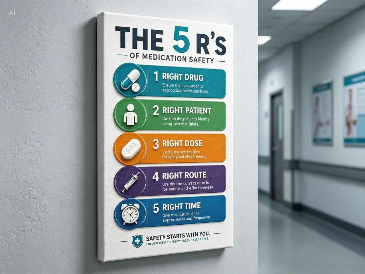 5 Rights of Medication Safety Poster, Nursing Medication Administration Chart, Right Drug Right Patient Right Dose Right Route Right Time, Nurse Office Wall Art, Medical Safety Guide, Nursing School Classroom Decor, Hospital Clinic Educational Print