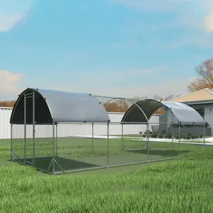 DOMISO Large Metal Chicken Coop, Oxford Cloth Silver Plated Waterproof UV Protection, Gardening Gadget, Walk-in Chicken Runs for Yard