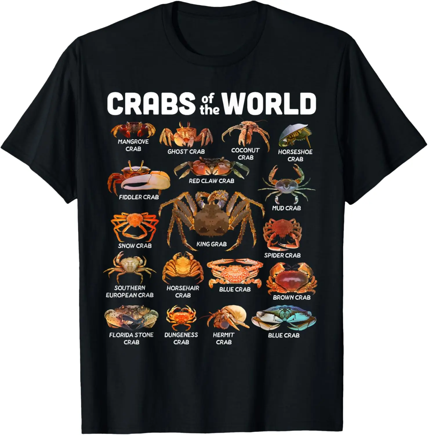 Crab Shirt Crabs Of The World Types Of Crabs Funny Crabbing Summer Casual Shortsleeve Cotton T-Shirt