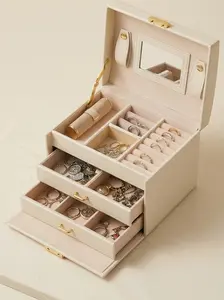 3 Layers Jewelry Velvet Box, 1 Set Large Capacity Jewelry Holder Organizer with Drawer, Lockable Jewelry Boxes for Earring Necklace Ring, Gift for Women, Multilayer Storage