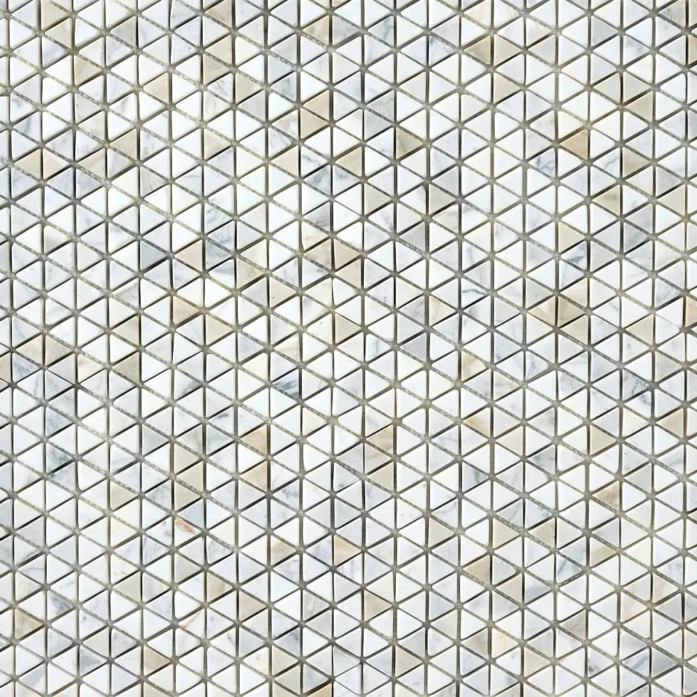 Calacatta Gold Triangular Hex 12x12 Tumbled Marble Mosaic Tile Sample