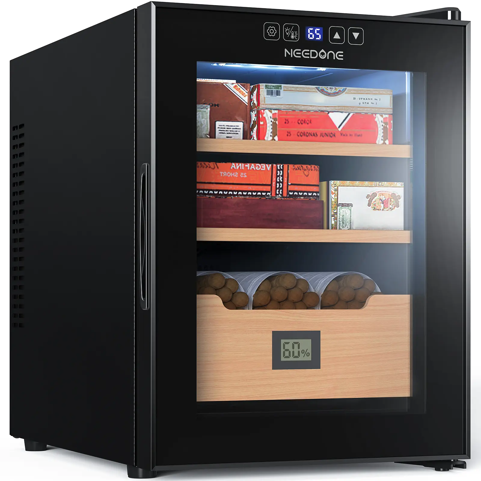 Humidor 33L, NEEDONE NO-33B Electric Humidor with Heating and Cooling Temperature Control System, Quiet Electric Cooler Cabinet for 280 Counts with Digital Hygrometer, Made with Spanish Cedar Wood, Gift for Men