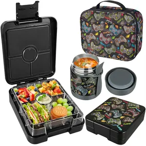 Pawtong Bento Lunch Box Set With 10oz Soup Thermo, Leak-proof Lunch Containers with 4 Compartment, Kids Hot Thermo Food Jar/Insulation Lunch Bag, Food Containers for School