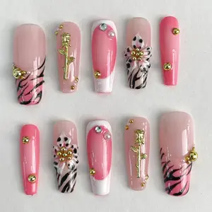 Savage Bloom, Custom Press On Nails, Almond Stiletto Square Nails, 3D Luxury Nail Art, Elegant Acrylic Nails, Spring Wedding Gift, Handmade Nail Set