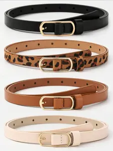 4pcs Women's Belts with K-Gold Oval Clasp Buckle, Fashionable & Versatile Belts for Casual Dresses & Daily Use