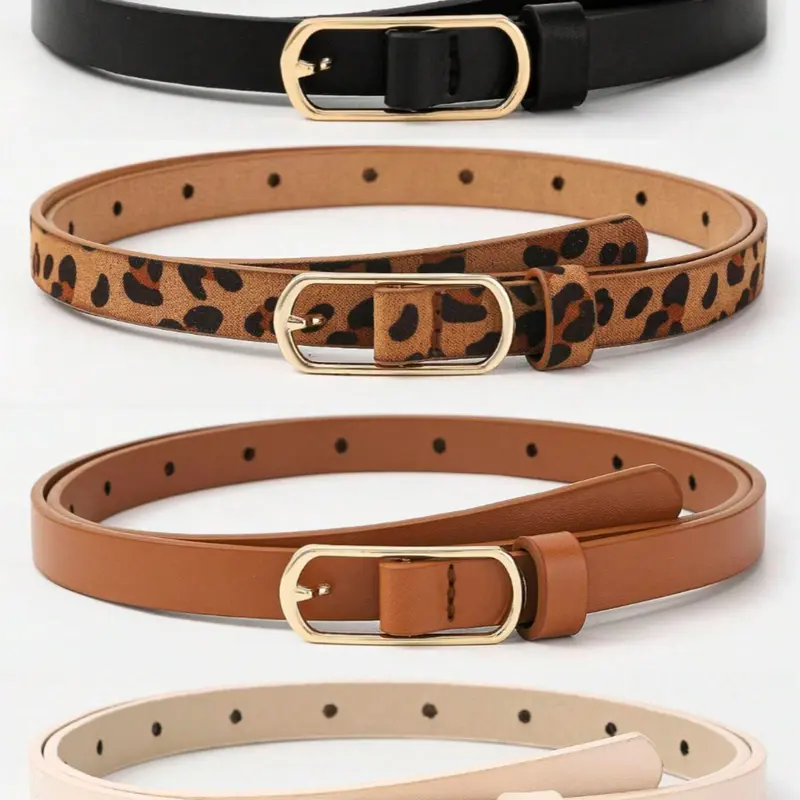 4pcs Women Belt White K-Gold Oval Clasp Buckle, Casual Waist Belt Casual Style Belts Fashion Decorative Versatile Skinny Belt Suitable For Ladies Belt Daily Use Belt With Buckle
