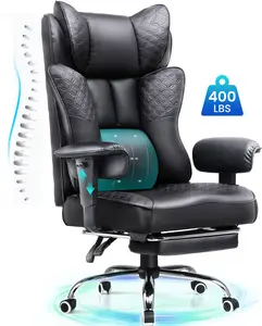 GTPLAYER Heavy-Duty Recliner Gaming Chair - 400LBS Wide Seat PU Leather Office Chair with Embossed Design, 150° Recline, Adjustable Soft Armrests, Pocket Spring Back Support, and Pillow, Adjustable Oversized Chairs