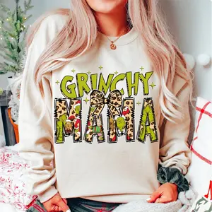 Leopard Grinchy Mama Christmas Sweatshirt, Mama Christmas T-shirts, Vintage Grinc.h Xmas T-Shirt, Whoville University Christmas Shirt, Funny Xmas Gifts For Mom Mama 1VU