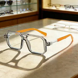Vintage Double Bridge Square Frame Glasses for Men & Women, Trendy Retro Transparent Non-Prescription Eyewear, Lightweight Comfort Anti-Blue Light Glasses Perfect for Daily Wear & Office Screen Use