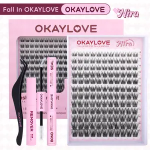 OKAYLOVE Wispy Lash Clusters Kit, 8-18MM Nira Cluster Lashes with Long-lasting Lash Bond and Seal, Tweezers and Remover for DIY Lashes at Home for Natural Makeup Girl Gifts