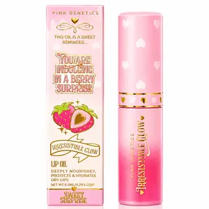 Pink Genetics Sweet Surprise Gloss Lipgloss Lipstick Makeup Glossy Lip Care Infused with Strawberry & Whipped Cream Scent Weightless Formula Non-Sticky Finish Oil Fluffy Oil Scented