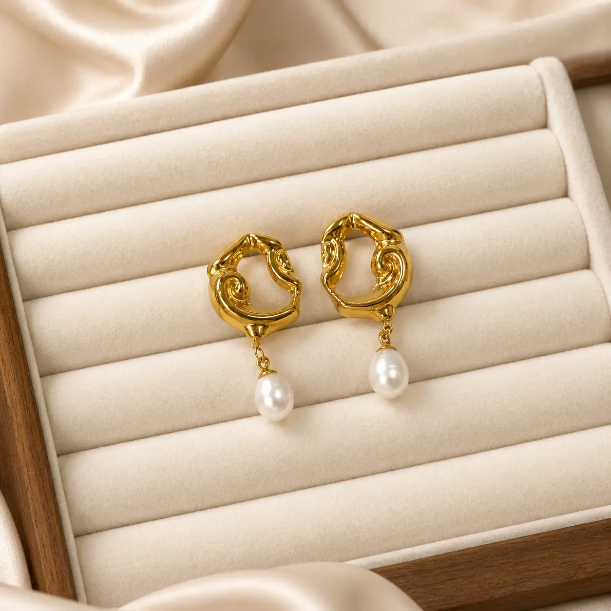Metora Colette Freshwater Pearl Drop Earrings for Women, Gold Plated Irregular Openwork Statement Jewelry