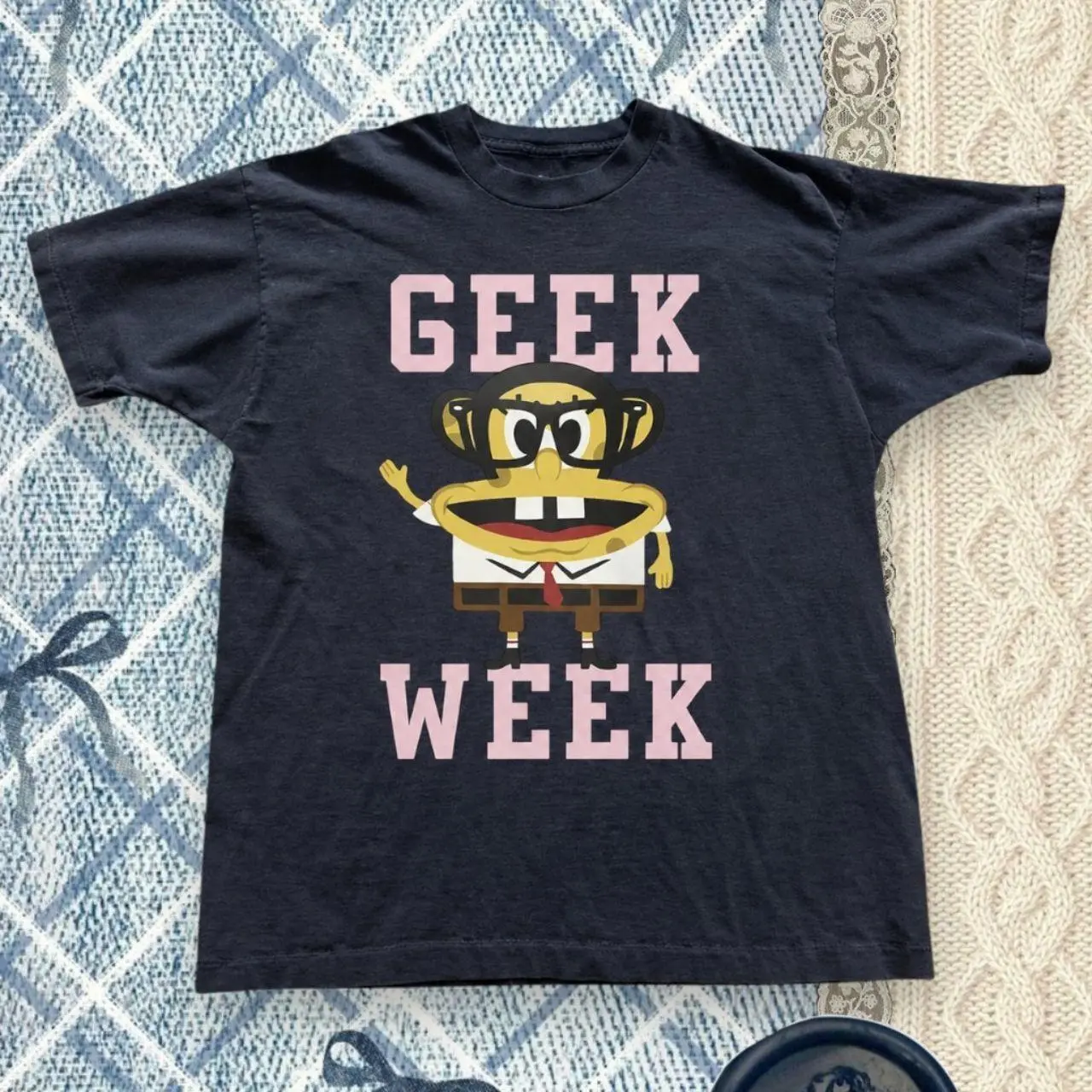 Geek Week Cartoon Graphic T-Shirt – Vintage Cute Graphic Top