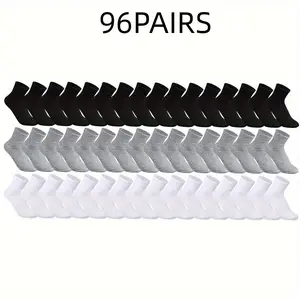 48/96 Pairs of Casual Sports Socks, Breathable Short Socks, Unisex Solid Color Simple Casual Sports Socks