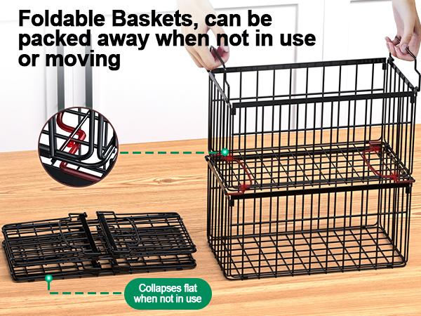 StowCraft Upgraded Freezer Organizer Bins 4 Pack MAX Capacity Stackable Baskets for 5/7 Cu.FT Deep Freezers Sturdy Rust-Proof Metal 15.1"x8"x7" Airflow-Friendly Cooling Foldable Handles Open Wire Design