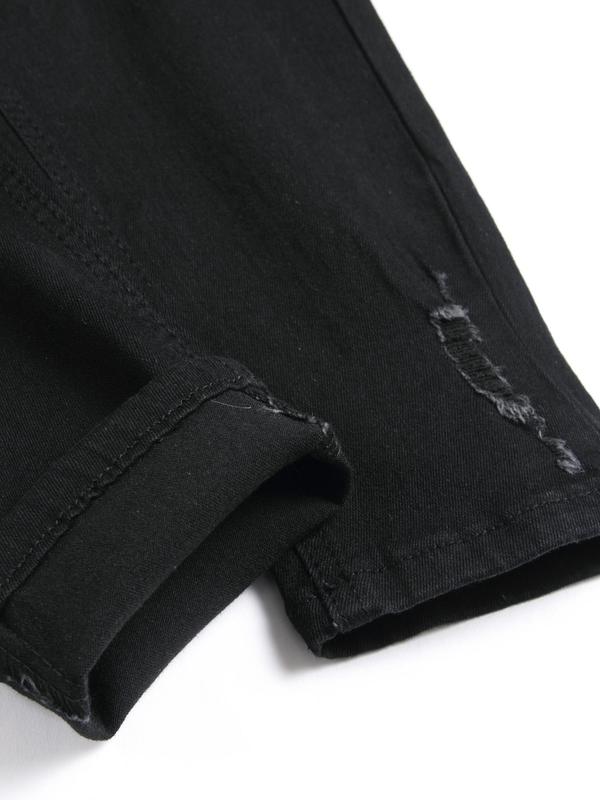 Men's Solid Color Ripped Skinny Jeans, Casual Comfy Denim Pants for Daily Wear, Fashion Men's Bottoms for All Seasons, Cotton