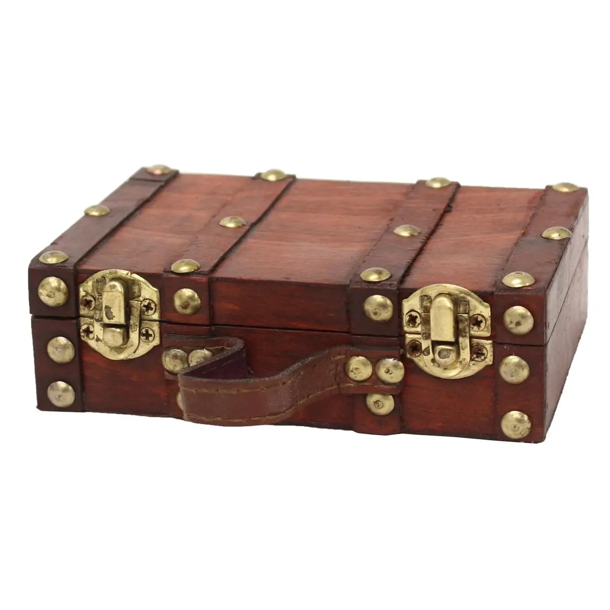 Vintiquewise Rustic Compact Mini Storage Box - Antique Vintage-Style Rectangular Wood Leather Suitcase (6.5x4.3x2 in Brown) with Antique Metal Hardware, Home Organizer Storage Box for Decor Enthusiasts, Organizer Storage Boxes