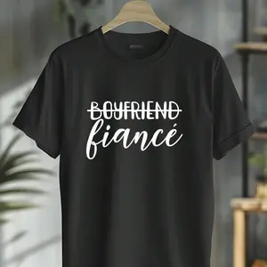 100% Cotton Boyfriend Fiancé, Engagement, Engaged, Couple Matching T-Shirt Short Sleeve T-Shirt