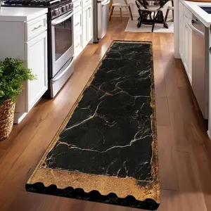 1PC, Brown-edged Black-veined Marble Patterned strip rugs, home décor, bathroom mats, entryway mats, bedroom bedside mats, kitchen mats, Kitchen area rug, hallway rugs, flannel sponge rugs, hallway runner rugs