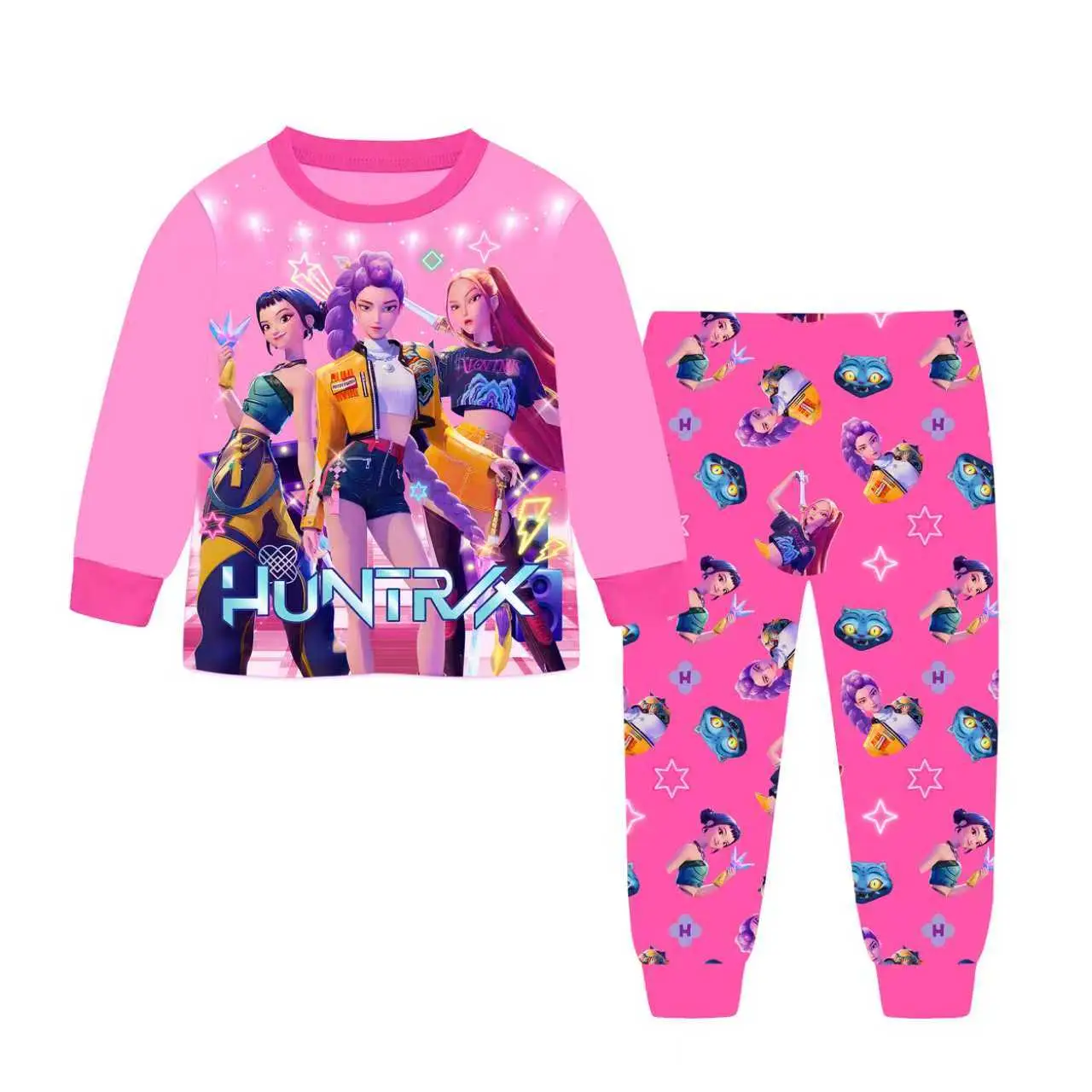 K-POP Girls Pajamas Demon Hunters Sleepwears 2pcs Long Sleeves Pjs Nightwear Tops + Pants Sets Outfits for Kids Toddler 6-10 Years