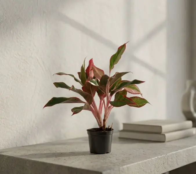 RZ-17 / 4 Inch Potted Aglaonema Siam Live Chinese Evergreen Houseplant, Glossy Broad Leaves With Vibrant Red Central Variegation And Dark Green Leaf Edges