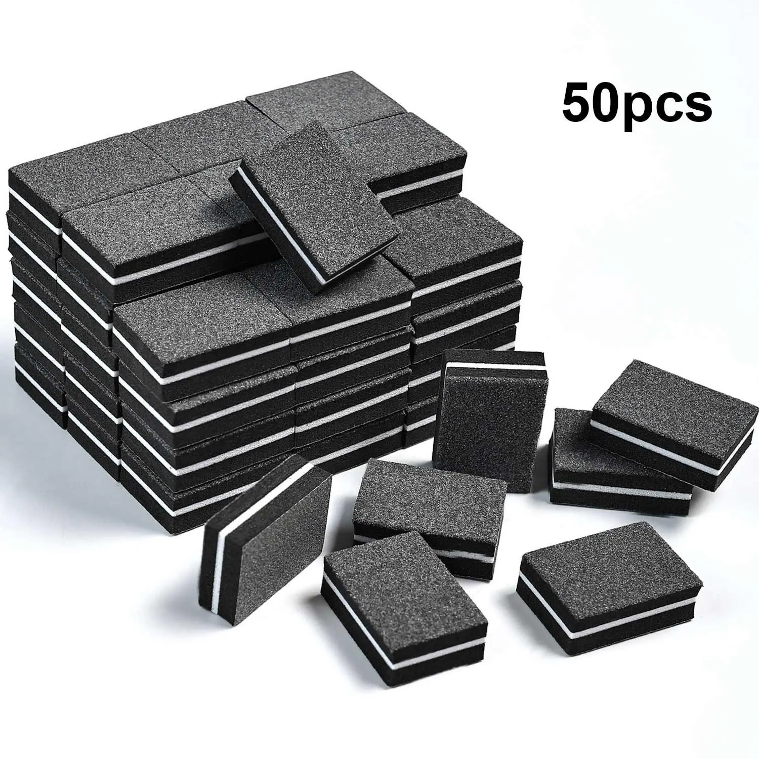 Nail Buffers (50 Pack), mini Buffer Block Nail File for Acrylic Nails and Natural Nails, Acrylic Nail Supplies, Nail Tools, 100/180 Grit Dual Grit Nail Buffer Block Buffing Blocks for Manicure File Set Black, Sanding Pads