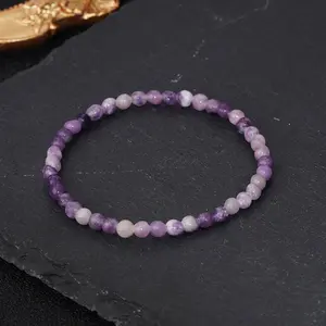 Natural Purple Lepidolite Stretch Bracelets - 4mm Gemstone Beaded Bracelet - Handmade Healing Bracelet for Inspirational Gifts Trendy Bangles Trendy Jewelry