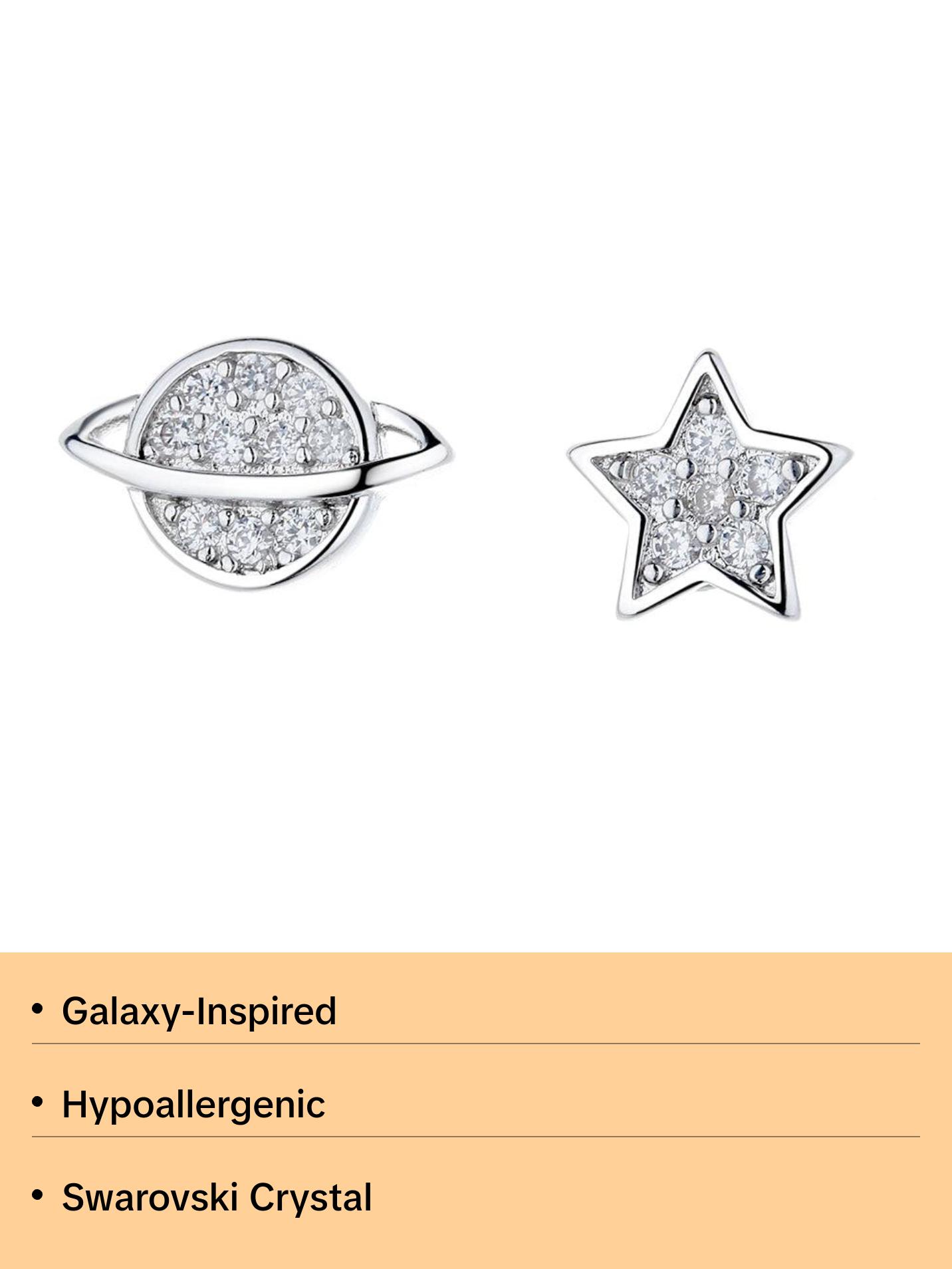 Sterling Silver Star and Planet Earrings with Swarovski Crystals