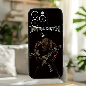 A Minimalist MEGADETH Metal Rock Guitarist Image Printed Full Wrap Black Phone Case for Various Iphone And Galaxy A Series, Essential for Daily Commuting, Supports, Resistant to Yellowing, Perfect for Halloween Gifts, Mother'S Day Stickers
