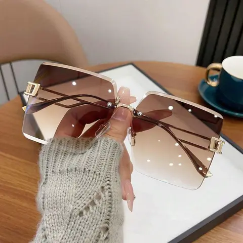 1pc Irregular Polygon Gradient Glasses, Frameless Square Sunglasses, Fashion Shades, Fashion Streetwear Decorative Lenses, Daily Wear, Outdoor, Parties, Stage Shows