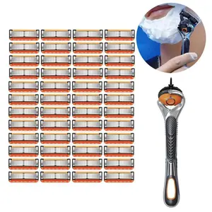 48-Piece Men's Razor Blade Replacement Set with Ergonomic Handle, Men's 5-Blade Razor Set, Ultra Sharp  Blades for Smooth Shaving, Perfect For Beard & Mustache Trimming, Grooming Kit