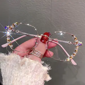 Women'S Anti-Blue Light Glasses - Computer Eyewear with Shiny Rhinestone Frame, Lightweight Elegant Digital Screens, Anti-Eye Strain, Compatible with Smartphones, Tablets, Laptops - Office, Gaming, Home Use - Stylish Des