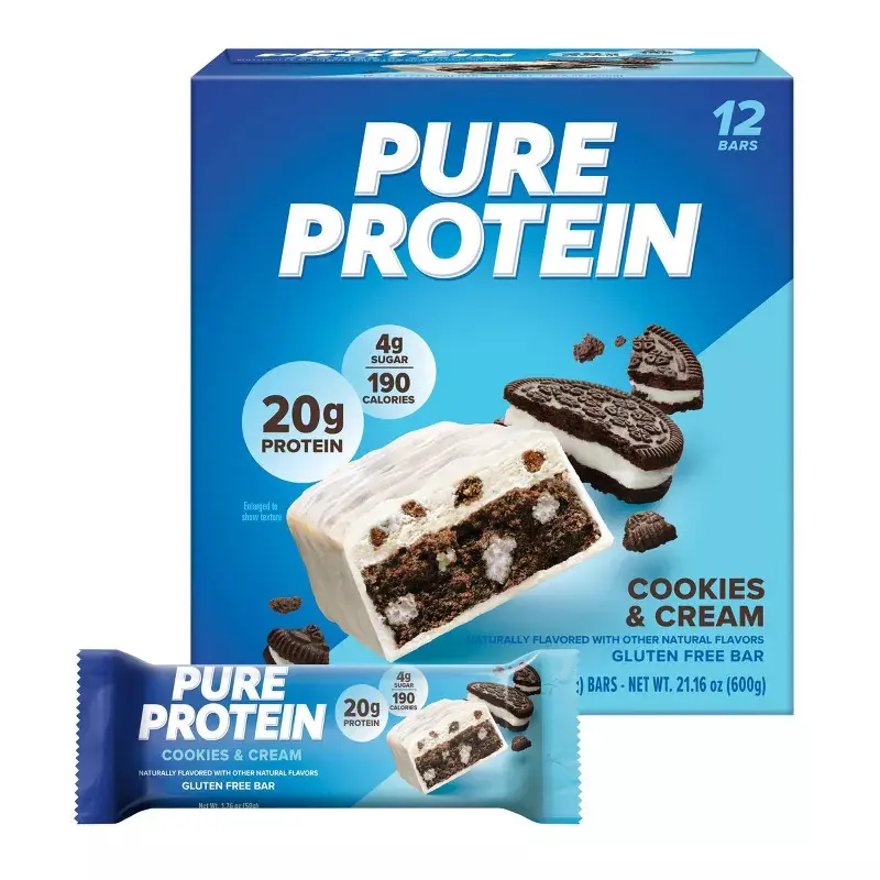 Pure Protein Cookies & Cream High Protein Snack Protein Bar - 20g Protein - 12ct: Gluten-Free, Chewy