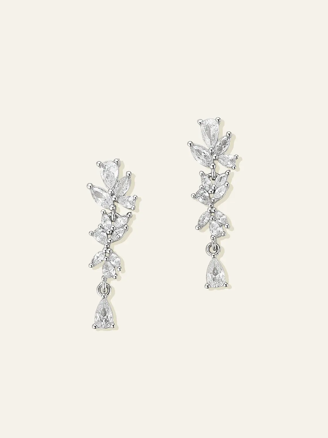 Azazie Leaf CZ Teardrop Drop Earrings Shimmering CZ Elegant Teardrop Botanical Leaf Lightweight Look Wedding Guest Prom Party