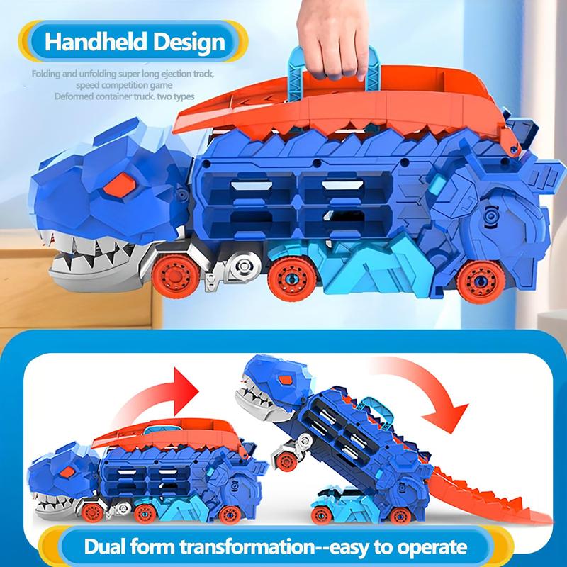 City Dinosaur Ultimate Hauler Track Toy, Transforms into Stomping Dinosaur with Race Track Ultimate Transporter Hauler Toddler Toys Gifts for Kids Ages 3 4 5 6 Years Old(4 Cars)