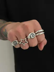 Vintage Hollow Star Spiral Ring Set, Dark Punk Joint Finger Rings, Holiday Gift, Street Style Charm Jewelry, All Seasons