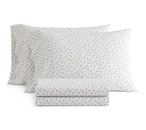 Martha Stewart Kennedy Floral White/Pink Cotton King Sheet Set
