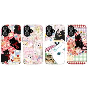 Whimsical Black Cat Phone Case – Cottagecore Kitty & Floral Pattern Cover with Strawberries, Cherries & Gingham Aesthetic for iPhone 17 16 15 14 13 12 11 Pro Max X XS & Samsung Galaxy S21–S26 Plus Ultra | Cute Vintage Cat Lover Gift