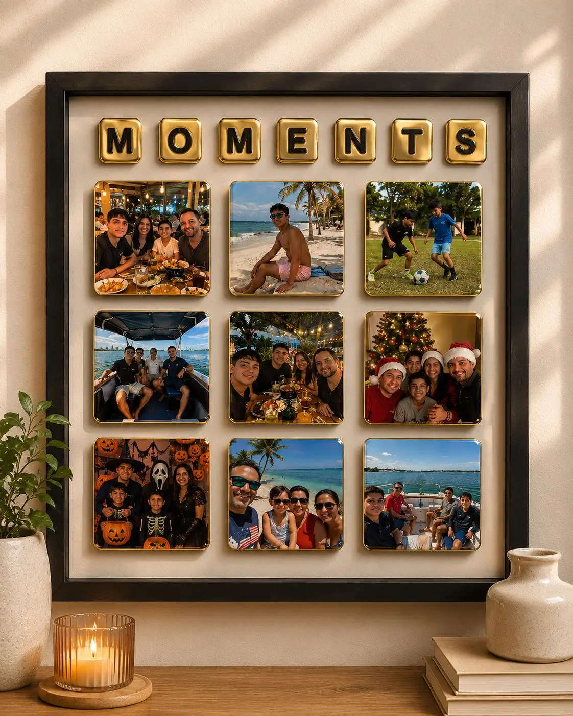 Personalized Magnetic Photo Frame with 12 Custom Photo Magnets – Family Memory Display & Gift