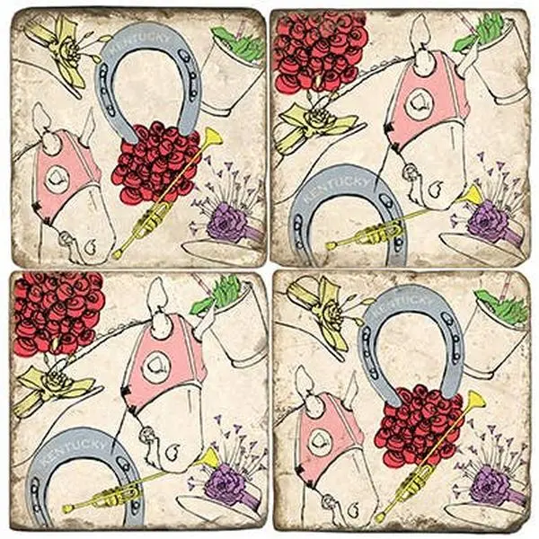 Derby Illustrated Tumbled Marble Coaster Set of 4