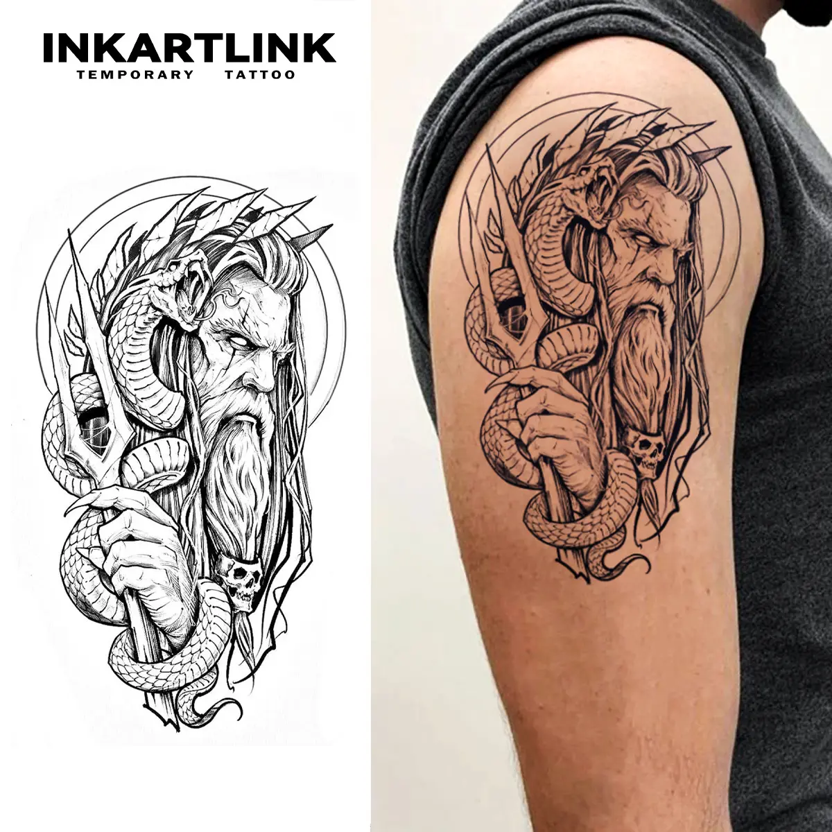 INKARTLINK Poseidon 2 Temporary Tattoo Kit - Semi-Permanent, Waterproof, Realistic, Long-Lasting 1-2 Weeks, Ideal for Adults' Swimming, Parties
