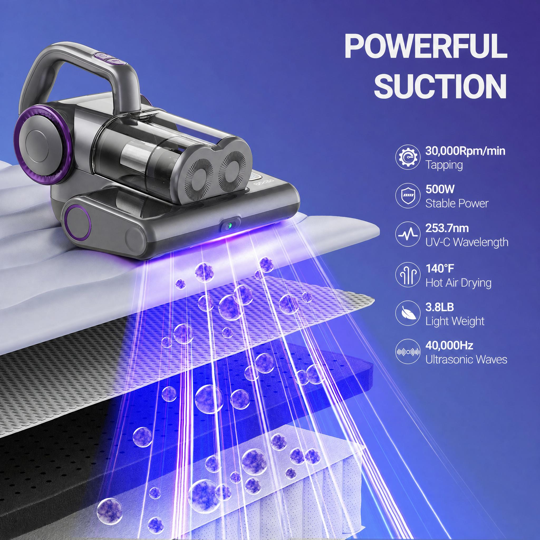 FEPPO Mattress Vacuum Cleaner - 120V Built-In Filter Cleaning Machine with UV-C Light, Powerful Suction for Dust Mite Removal on Beds, Sofas | Household Items, Room Gadgets, Upholstery,back to school,back to school haul FEPPO Mattress Vacuum Cleaner - 120V Built-In Filter Cleaning Machine with UV-C Light, Powerful Suction for Dust Mite Removal on Beds, Sofas | Household Items, Room Gadgets, Upholstery,back to school,back to school haul