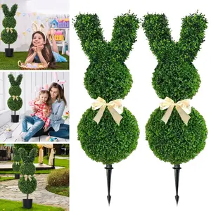 Bunny Shaped Topiary - 2 Pcs Durable Plastic Decor for Indoor/Outdoor Use, UV-Resistant, Perfect for Home & Garden Playful Design Decorative Fruit whimsical home decor teen room decor vintage room decor apartment accessories house accessories