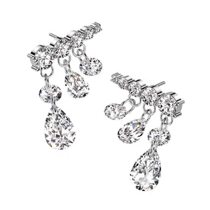 20G/18G/16G Descending Dangle Chain Stud • Threadless Flat Back Studs • Push Pin Labret • Flat Back Earring • Tragus Stud • Flat Back Upper Ear Stud • Helix Stud • Ear Cartilage Stud • Threadless Earring • Stud • Implant Grade Titanium • Silver • Gold