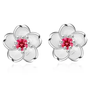 925 Sterling Silver 5A Cubic Zirconia Blossom Plum Stud Earrings