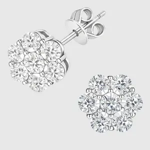Moissanite Flower Earrings S925 Sterling Silver Cluster Round Cut D Color VVS1 Moissanite Stud Earrings for Women Fashion Jewelry Gift