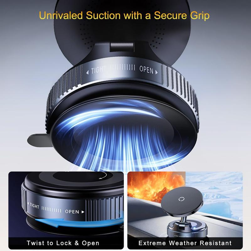 Magsafe Car Mount Charger, 15w Turbo Wireless Charging, Suction Cup Phone Mount, 360° Adjustable Vacuum Magnetic Holder, Wireless Mobile Charger for iPhone 12-17 Pro Max