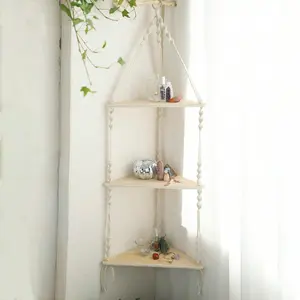 Wooden Wall Hanging Shelf, 1 Count Boho Style Triangle Storage Rack, Floating Shelves for Home Bedroom Living Room Decor, Wall Organizer Shelf